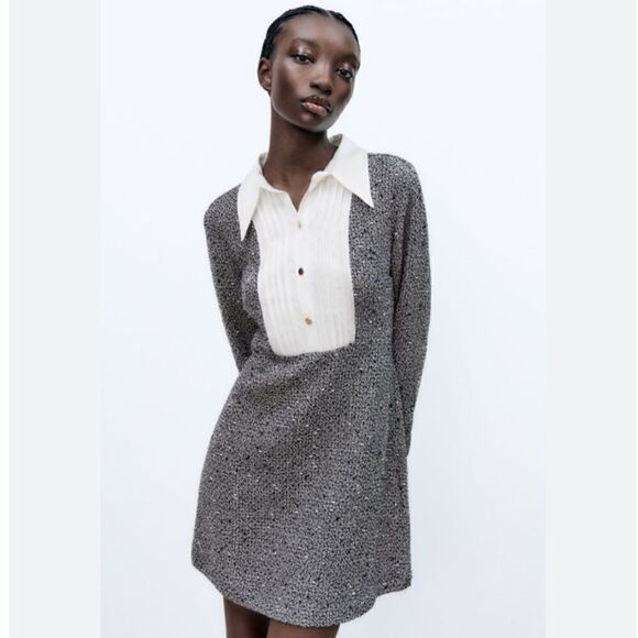 Zara contrast satin textured dress. Size extra small - Picture 13 of 13